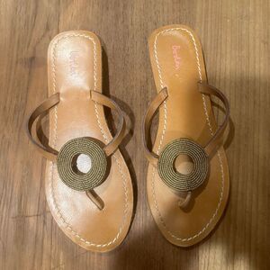 Boden Tan Sandals with Gold Accents